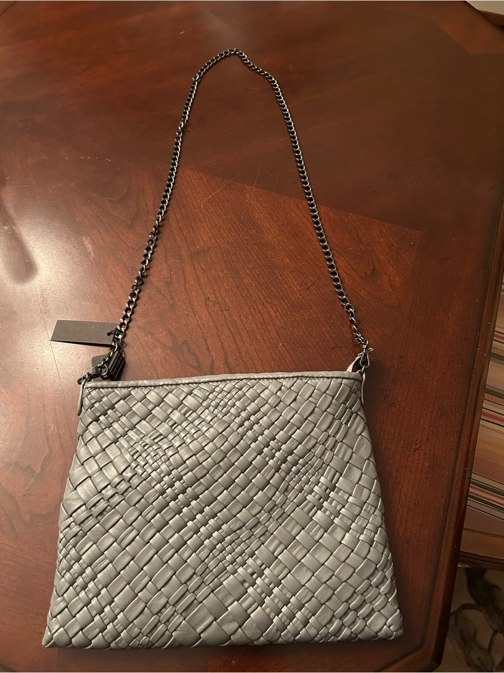 Woven Crossbody Shoulder Bag in Gray with Chain Strap
